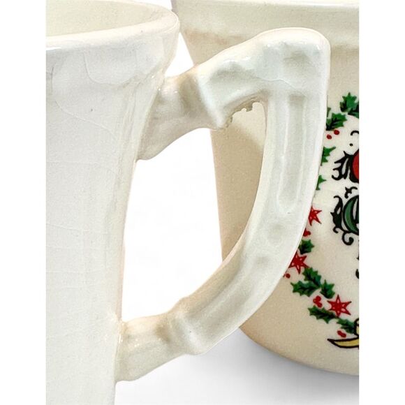 Vintage Christmas Greetings to you, pottery mug, 1940s, set of two (2) - Picture 5 of 11